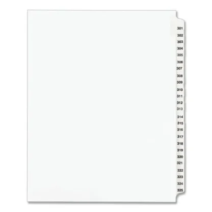 Avery® Preprinted Legal Exhibit Side Tab Index Dividers, Avery Style, 25-Tab Set, Numbers 301-325, White, 11" x 8.5"