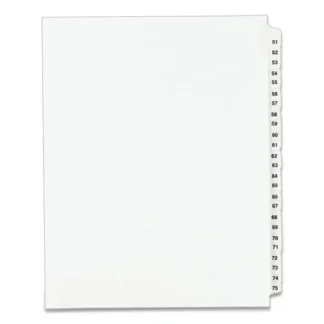 Avery® Preprinted Legal Exhibit Side Tab Index Dividers, Avery Style, 25-Tab, Numbers 51-75, White, 1 Set (1332)