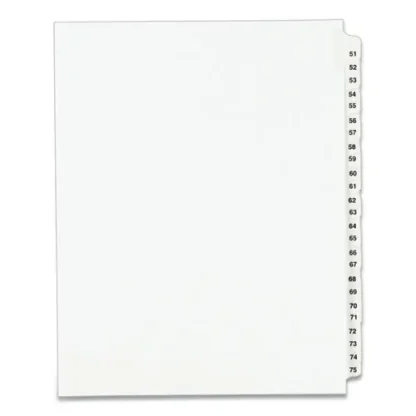 Avery® Preprinted Legal Exhibit Side Tab Index Dividers, Avery Style, 25-Tab, Numbers 51-75, White, 1 Set (1332)