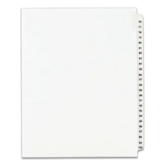Avery® Preprinted Legal Exhibit Side Tab Index Dividers, Avery Style, 25-Tab, Numbers 76-100, White, 11 x 8.5, 1 Set (1333)