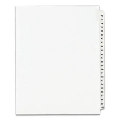 Avery® Preprinted Legal Exhibit Side Tab Index Dividers, Avery Style, 25-Tab, Numbers 76-100, White, 11 x 8.5, 1 Set (1333)
