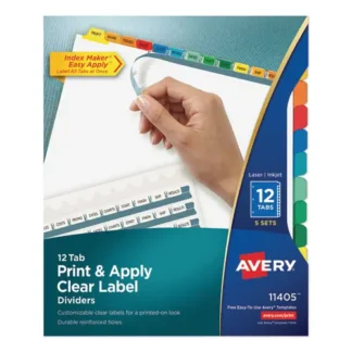 Avery® Print and Apply Index Maker Clear Label Dividers, 12-Tab, Color Tabs, 11 x 8.5, White, 5 Sets