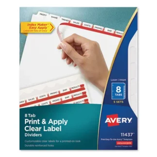 Avery® Print and Apply Index Maker Clear Label Dividers, 8-Tab, White, 11 x 8.5, 5 Sets