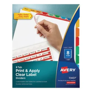 Avery® Print and Apply Index Maker Clear Label Dividers, 8-Tab, Color Tabs, 11 x 8.5, White, Traditional Color Tabs, 1 Set
