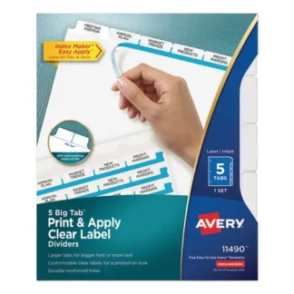 Avery® Print and Apply Index Maker Clear Label Dividers, Big Tab, 5-Tab, White Tabs, 11 x 8.5, 1 Set