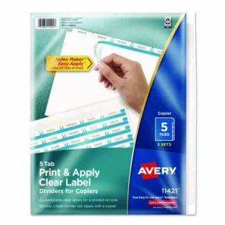 Avery® Print and Apply Index Maker Clear Label Dividers, Copiers, 5-Tab, 11 x 8.5, White, 5 Sets