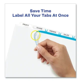 Avery® Print and Apply Index Maker Clear Label Dividers, Extra Wide Tab, 5-Tab, White Tabs, 11.25 x 9.25, White, 1 Set