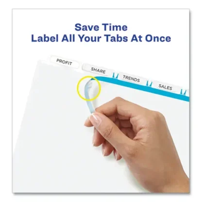 Avery® Print and Apply Index Maker Clear Label Dividers, Extra Wide Tab, 5-Tab, White Tabs, 11.25 x 9.25, White, 1 Set