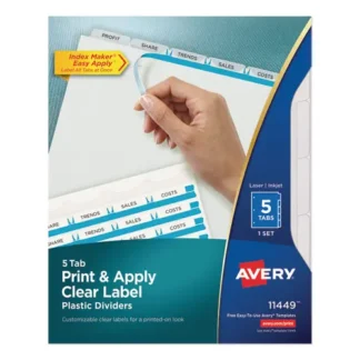 Avery® Print and Apply Index Maker Clear Label Plastic Dividers w/Printable Label Strip, 5-Tab, Frosted Clear Tabs