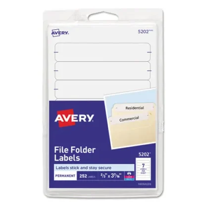 Avery® Printable Permanent File Folder Labels, White, 7 Labels/Sheet, 36 Sheets/Pack (5202)