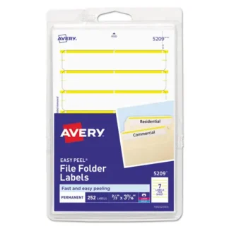 Avery® Printable Permanent File Folder Labels, White, 0.69" x 3.44", 7 Labels/Sheet, 36 Sheets/Pack (5209)