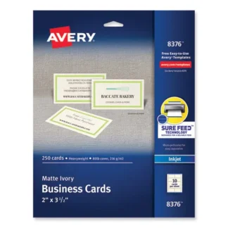Avery® Printable Microperforated Business Cards with Sure Feed® Technology, Inkjet Compatible, Ivory, 250 Cards (2" x 3.5")