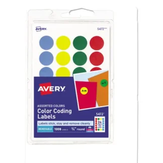 Avery® Printable Self-Adhesive Removable Color-Coding Labels, Assorted Colors, 0.75" Diameter, 24 Labels/Sheet, 42 Sheets/Pack (5472)