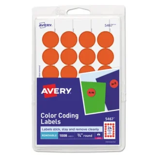 Avery® Printable Self-Adhesive Removable Color-Coding Labels, Neon Red, 0.75" Diameter, 24 Labels/Sheet, 42 Sheets/Pack (5467)