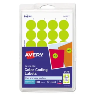 Avery® Printable Self-Adhesive Removable Color-Coding Labels, Neon Yellow, 0.75" Diameter, 24 Labels/Sheet, 42 Sheets/Pack (5470)