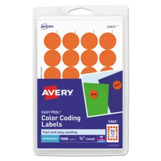 Avery® Printable Self-Adhesive Removable Color-Coding Labels, 0.75" dia, Orange, 24/Sheet, 42 Sheets/Pack, (5465)