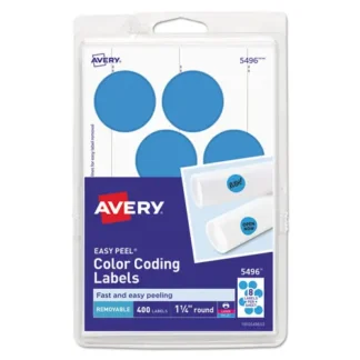 Avery® Printable Self-Adhesive Removable Color-Coding Labels, Light Blue, 1.25" Diameter, 400 Labels/Pack