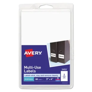 Avery® Removable Multi-Use Labels, 3 x 4, White, 2/Sheet, 40 Sheets/Pack (5453)