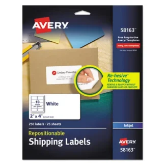 Avery® Repositionable Address Labels w/Sure Feed, Inkjet/Laser, 2 x 4, White, 250/Box