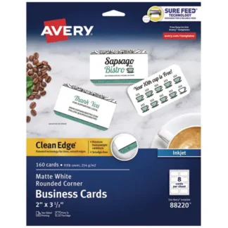 Avery® Round Corner Print-to-the-Edge Business Cards, Inkjet, White, 160 Cards (20 Sheets/Pack)