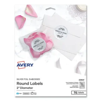 Avery® Round Labels, Inkjet Printers, 2" Diameter, Silver, 96 Labels/Pack