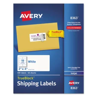 Avery® Shipping Labels w/ TrueBlock Technology, Inkjet Printers, 2" x 4", White, 10/Sheet, 50 Sheets/Box