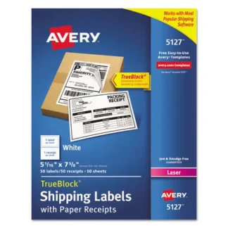 Avery® Shipping Labels with Paper Receipt and TrueBlock Technology, Inkjet/Laser Printers, 5.06 x 7.63, White, 50 Labels/Pack