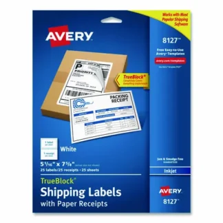 Avery® Shipping Labels with TrueBlock Technology, Inkjet, 5.06" x 7.62", White, 25-Pack
