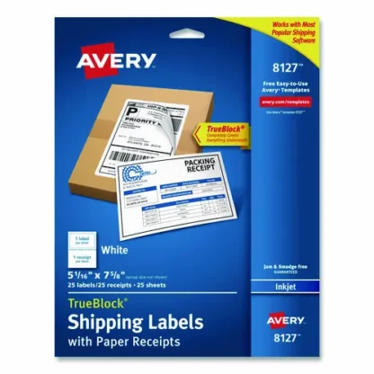 Avery® Shipping Labels with TrueBlock Technology, Inkjet, 5.06" x 7.62", White, 25-Pack