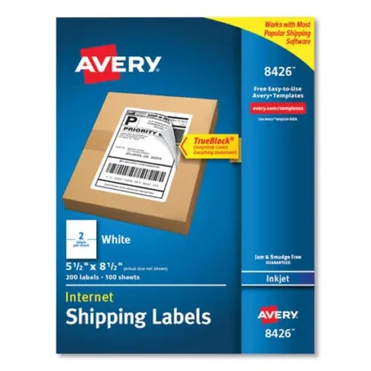 Avery® Shipping Labels with TrueBlock Technology, 5.5 x 8.5, White, 200 Labels, 2 Packs