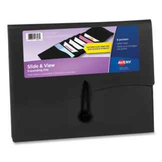 Avery® Slide and View Expanding File, 6 Sections, Hook/Loop Closure, Letter Size, Black
