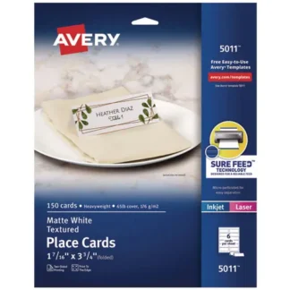 Avery® Small Textured Tent Cards, White, 3.75 x 1.44, 6 Cards/Sheet, 25 Sheets/Pack