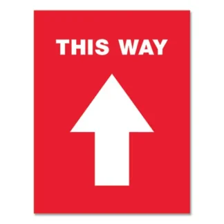 Avery® Social Distancing Floor Decals, 8.5 x 11, This Way, Red Face, White Graphics, 5/Pack