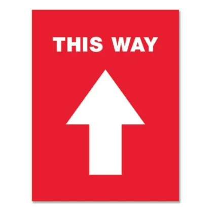 Avery® Social Distancing Floor Decals, 8.5 x 11, This Way, Red Face, White Graphics, 5/Pack
