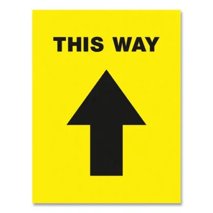 Avery® Social Distancing Floor Decals, This Way, Yellow Face, Black Graphics, 5/Pack
