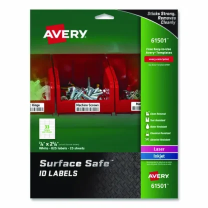 Avery® Surface Safe ID Labels, 0.88 x 2.63, White, 33/Sheet, 25 Sheets/Pack