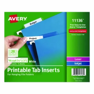 Avery® Tabs Inserts For Hanging File Folders, 1/5-Cut, White, 2" Wide, 100/Pack