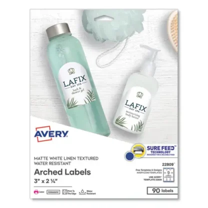 Avery® Textured Arched Print-to-the-Edge Labels, Laser Printers, 3 x 2.25, White, 9/Sheet, 10 Sheets/Pack