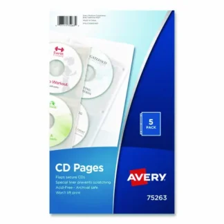 Avery® Two-Sided CD Organizer Sheets for Three-Ring Binder, 4 Disc Capacity, Clear, 5/Pack