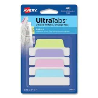 Avery® Ultra Tabs Repositionable Margin Tabs, Assorted Pastel Colors, 48/Pack
