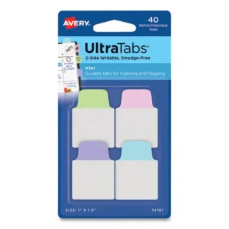 Avery® Ultra Tabs Repositionable Mini Tabs, 1" x 1.5", 1/5-Cut, Assorted Pastel Colors, 40/Pack