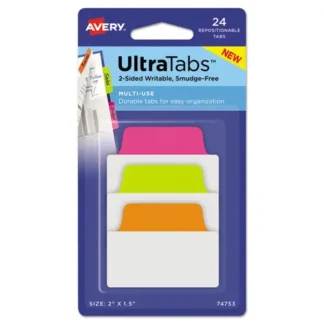 Avery® Ultra Tabs Repositionable Tabs, Assorted Neon Colors, 24/Pack