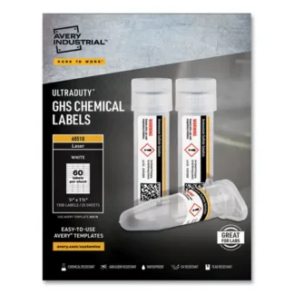 Avery® UltraDuty GHS Chemical Waterproof and UV Resistant Labels, White, 0.5 x 1.75, 60 Labels/Sheet, 25 Sheets/Pack
