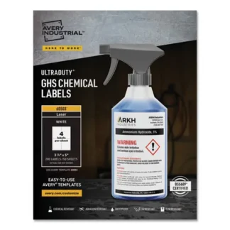Avery® UltraDuty GHS Chemical Waterproof and UV Resistant Labels, 3.5 x 5, White, 4/Sheet, 50 Sheets/Box