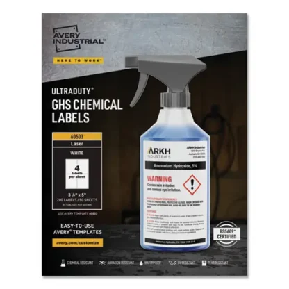 Avery® UltraDuty GHS Chemical Waterproof and UV Resistant Labels, 3.5 x 5, White, 4/Sheet, 50 Sheets/Box