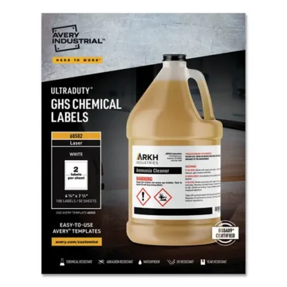 Avery® UltraDuty GHS Chemical Waterproof and UV Resistant Labels, White, 4.75 x 7.75, 2 Labels/Sheet, 50 Sheets/Box