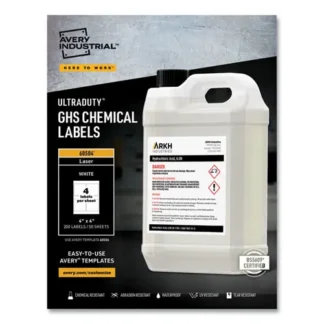 Avery® UltraDuty GHS Chemical Waterproof and UV Resistant Labels, 4 x 4, White, 4/Sheet, 50 Sheets/Box