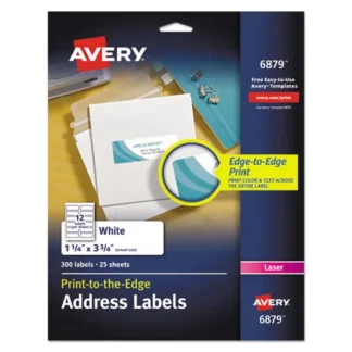 Avery® Vibrant Laser Color-Print Labels w/ Sure Feed, 1.25 x 3.75, White, 300/Pack