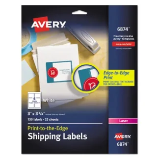 Avery® Vibrant Laser Color-Print Labels w/ Sure Feed, 3 x 3.75, White, 150/PK