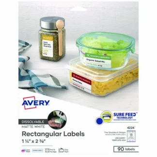 Avery® White Dissolvable Labels w/ Sure Feed, 1.25 x 2.38, White, 90/PK